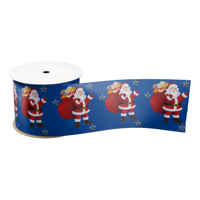 Christmas Ribbon, Merry Christmas Santa Satin Ribbon (Spool)