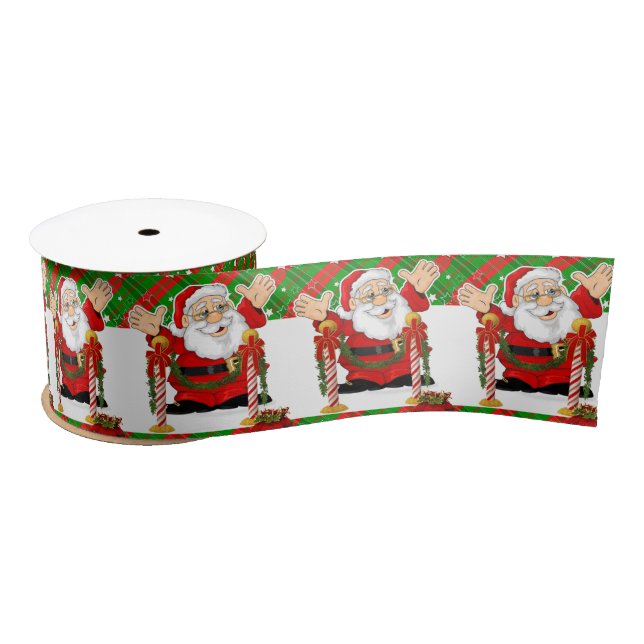 Christmas Ribbon, Merry Christmas Santa Satin Ribbon (Spool)