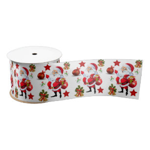 Christmas Ribbon, Merry Christmas Santa Satin Ribbon
