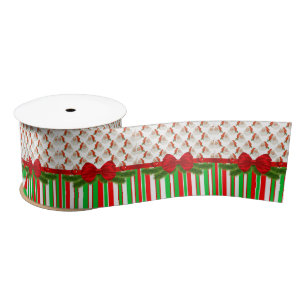 Christmas Ribbon, Merry Christmas Santa Stripe Satin Ribbon