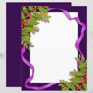 Christmas Ribbon Purple Stationery Paper