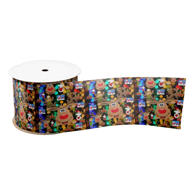 Christmas Ribbon, Reindeer Satin Ribbon (Spool)