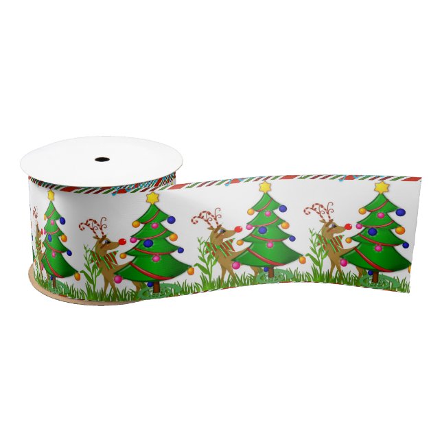 Christmas Ribbon, Reindeer Satin Ribbon (Spool)