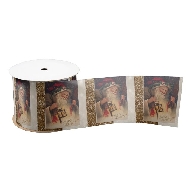 Christmas Ribbon, Santa Vintage Satin Ribbon (Spool)