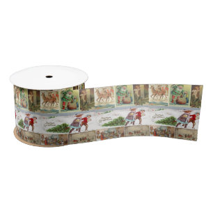 Christmas Ribbon, Santa Vintage Satin Ribbon