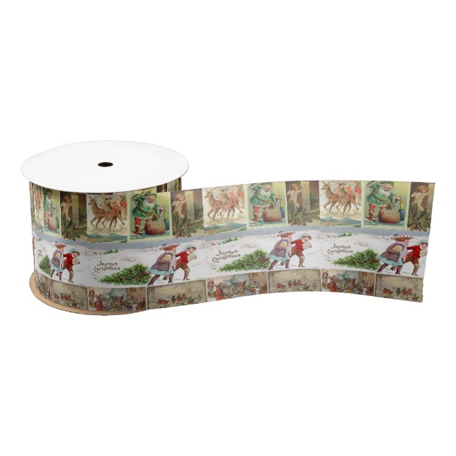 Christmas Ribbon, Santa Vintage Satin Ribbon (Spool)