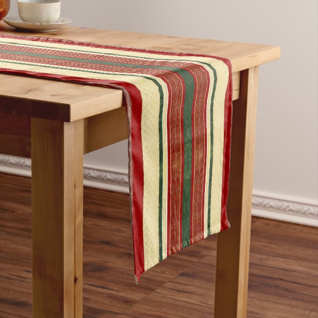 Christmas Ribbon Table Runner | Red Green Gold (In Situ)