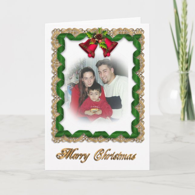 Christmas ribbons frame greeting card for photo (Front)