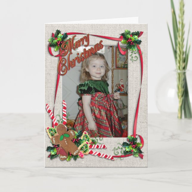 Christmas ribbons greeting card for photo (Front)