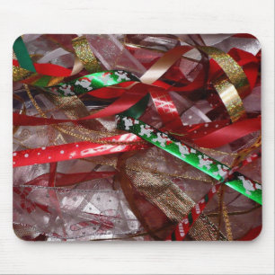 Christmas Ribbons Red Green and Gold Holiday Mouse Mat