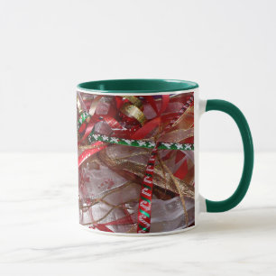 Christmas Ribbons Red Green and Gold Holiday Mug