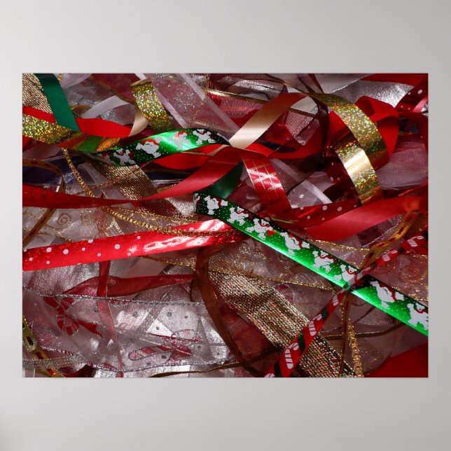 Christmas Ribbons Red Green and Gold Holiday Poster (Front)