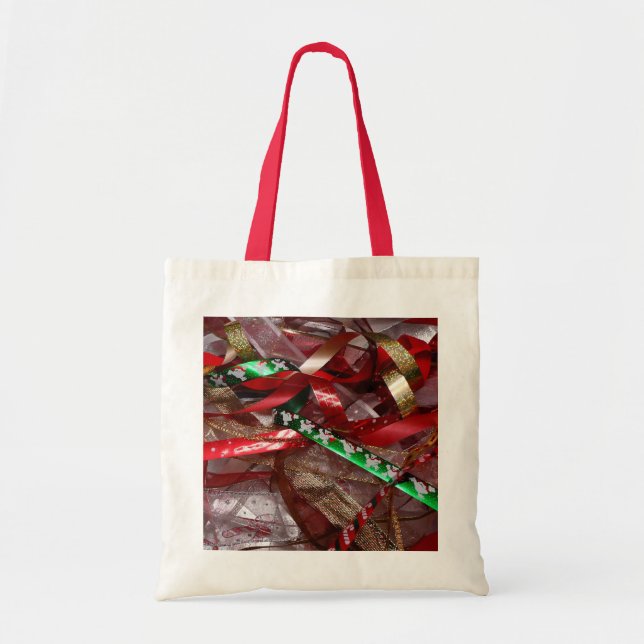 Christmas Ribbons Red Green and Gold Holiday Tote Bag (Front)