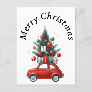 Christmas ride with presents holiday postcard