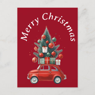 Christmas ride with presents holiday postcard