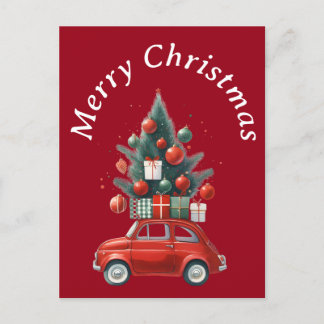 Christmas ride with presents holiday postcard