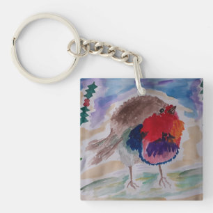 Christmas Robin Acrylic Key Ring
