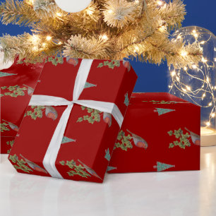 Christmas Robin and christmas tree illustration Wrapping Paper