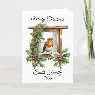 Christmas Robin And Holly Card