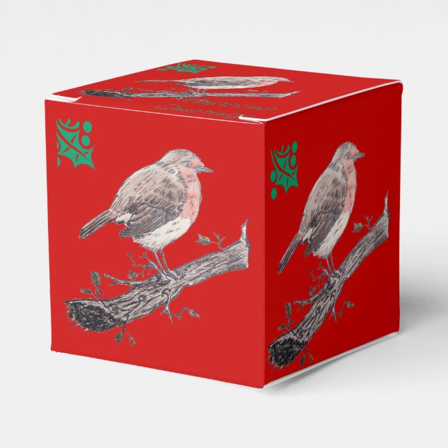 Christmas robin and ivy leaves illustration favour box (Front Side)