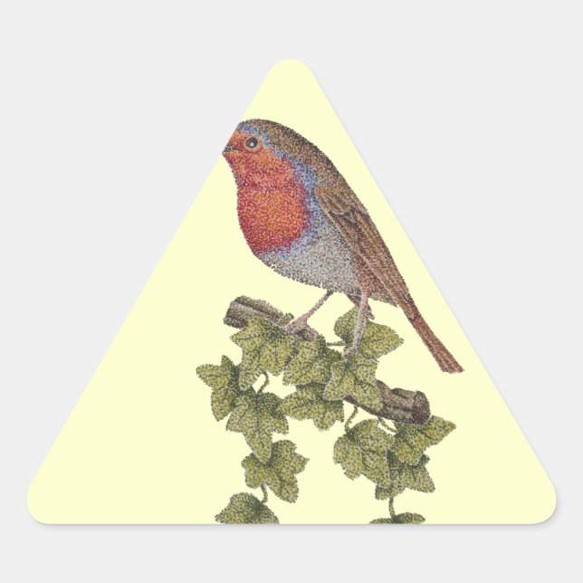 Christmas robin and ivy leaves seasonal birds triangle sticker (Front)