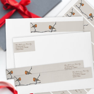 Christmas Robin Bird Holiday Return Address Wrap Around Label