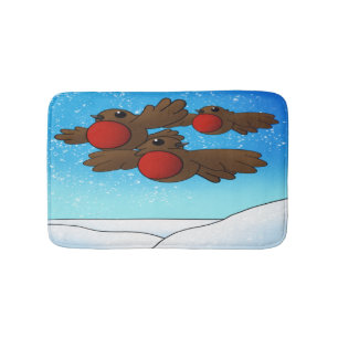 Christmas Robin Birds Bath Mat