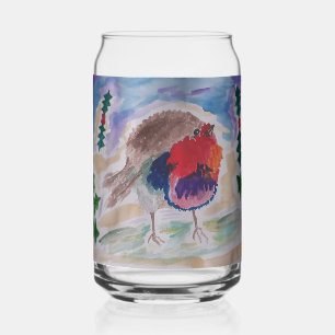 Christmas Robin  Can Glass