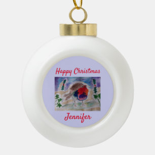 Christmas Robin Ceramic Ball Ornament