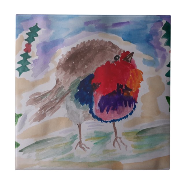 Christmas Robin Ceramic Tile (Front)