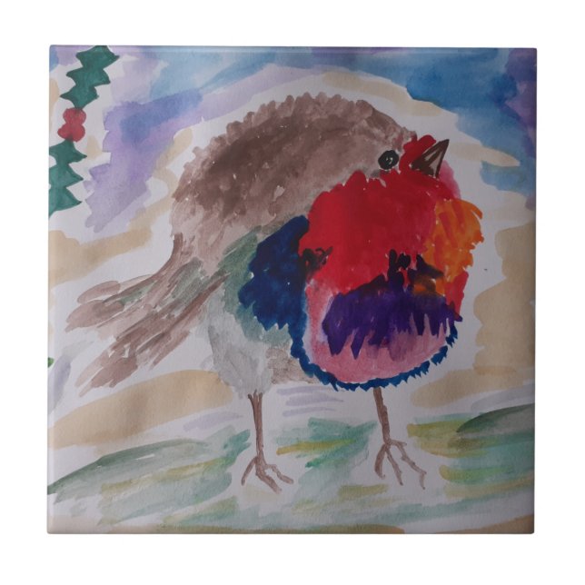 Christmas Robin Ceramic Tile (Front)