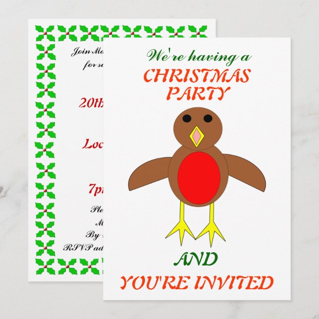 Christmas Robin Custom Party Invites (Front/Back)