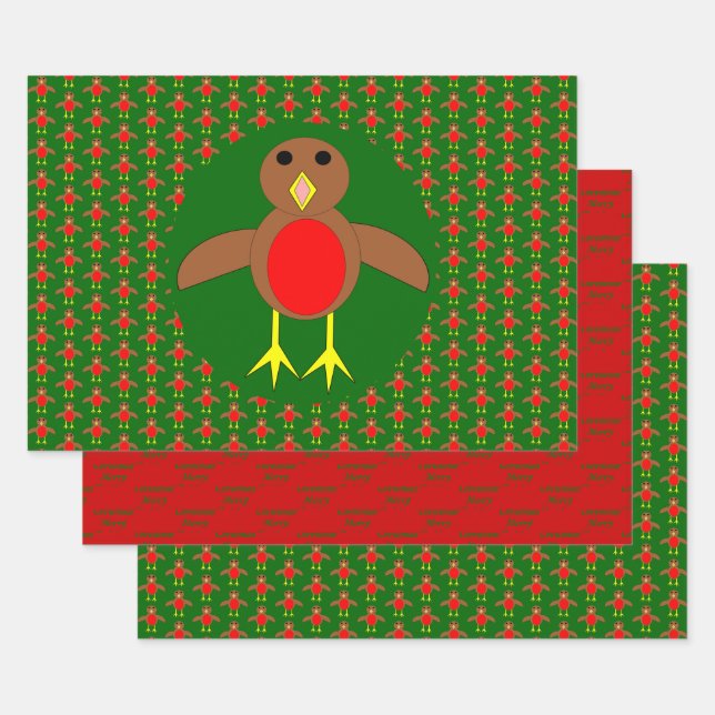 Christmas Robin Custom Wrapping Paper Sheet (Set)