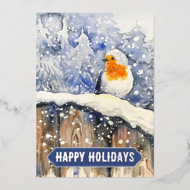 Christmas Robin Foil Holiday Card (Front)