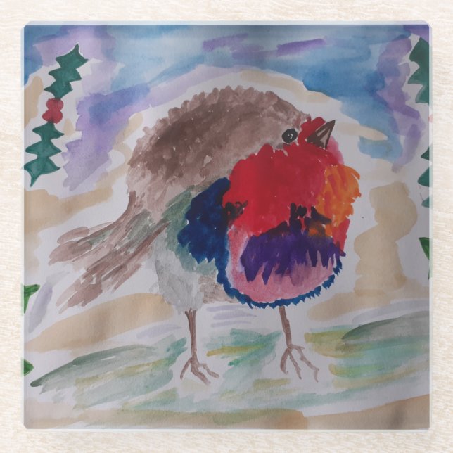 Christmas Robin Glass Coaster (Front)