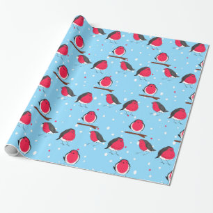 Christmas robin hand drawn wrapping paper