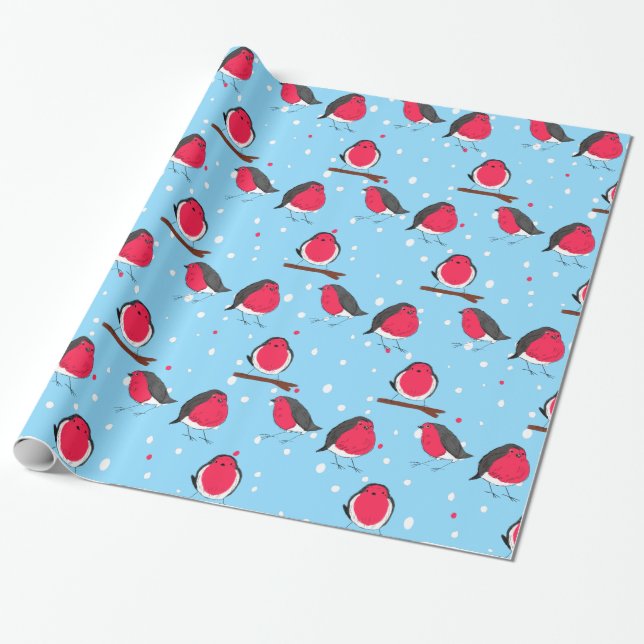 Christmas robin hand drawn wrapping paper (Unrolled)