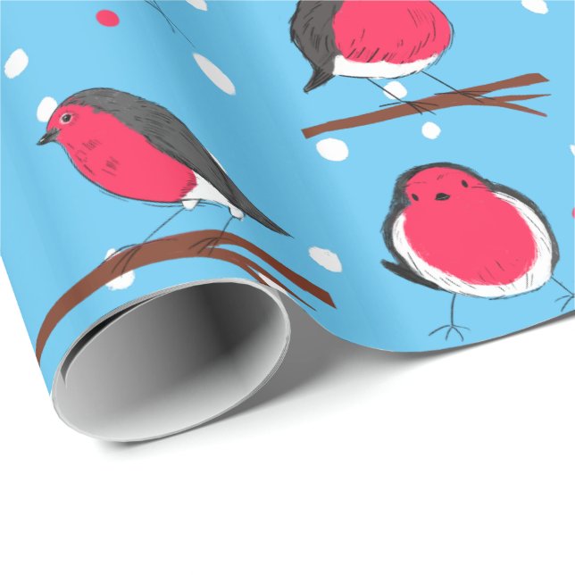 Christmas robin hand drawn wrapping paper (Roll Corner)