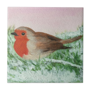 Christmas Robin Hand Painted Holiday Tile