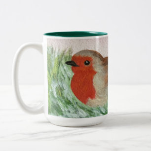 Christmas Robin Hand Painted   Two-Tone Coffee Mug