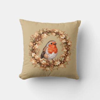 Christmas Robin Holly Wreath Jingle Bells Cushion