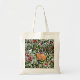 Christmas Robin in Holly Tote Bag