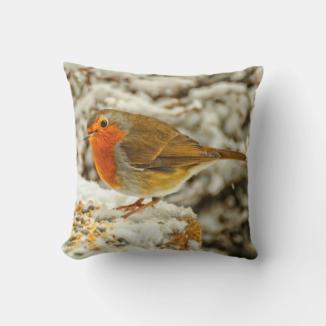 Christmas Robin in the Snow in Scotland Cushion (Front)