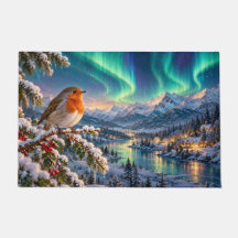 Christmas Robin Northern Lights Winter Wonderland