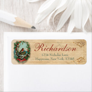 Christmas Robin Old Antique Victorian Scrap Red