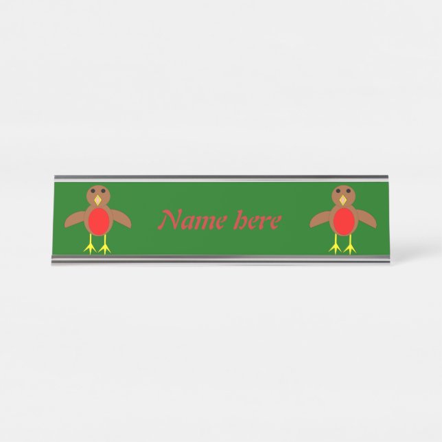 Christmas Robin Personalised Desk Name Plate (Front)