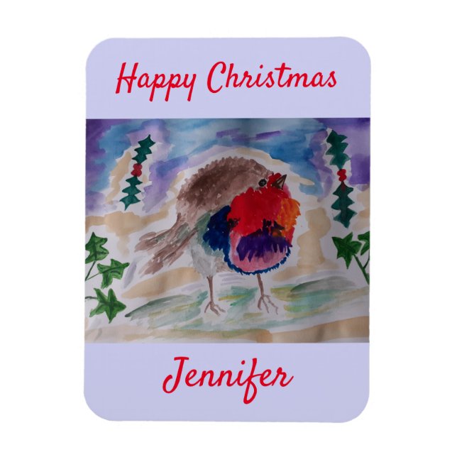 Christmas Robin Personalised Magnet (Vertical)