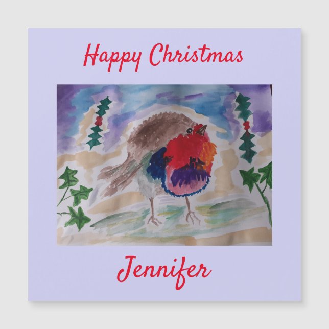 Christmas Robin Personalised Magnet Christmas Card (Front)