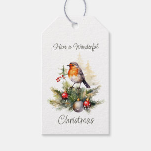 Christmas Robin Pine Baubles Gift Tags