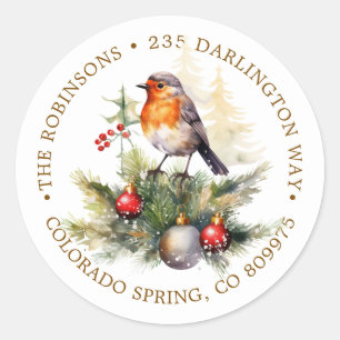 Christmas Robin Pine Baubles Return Address Label